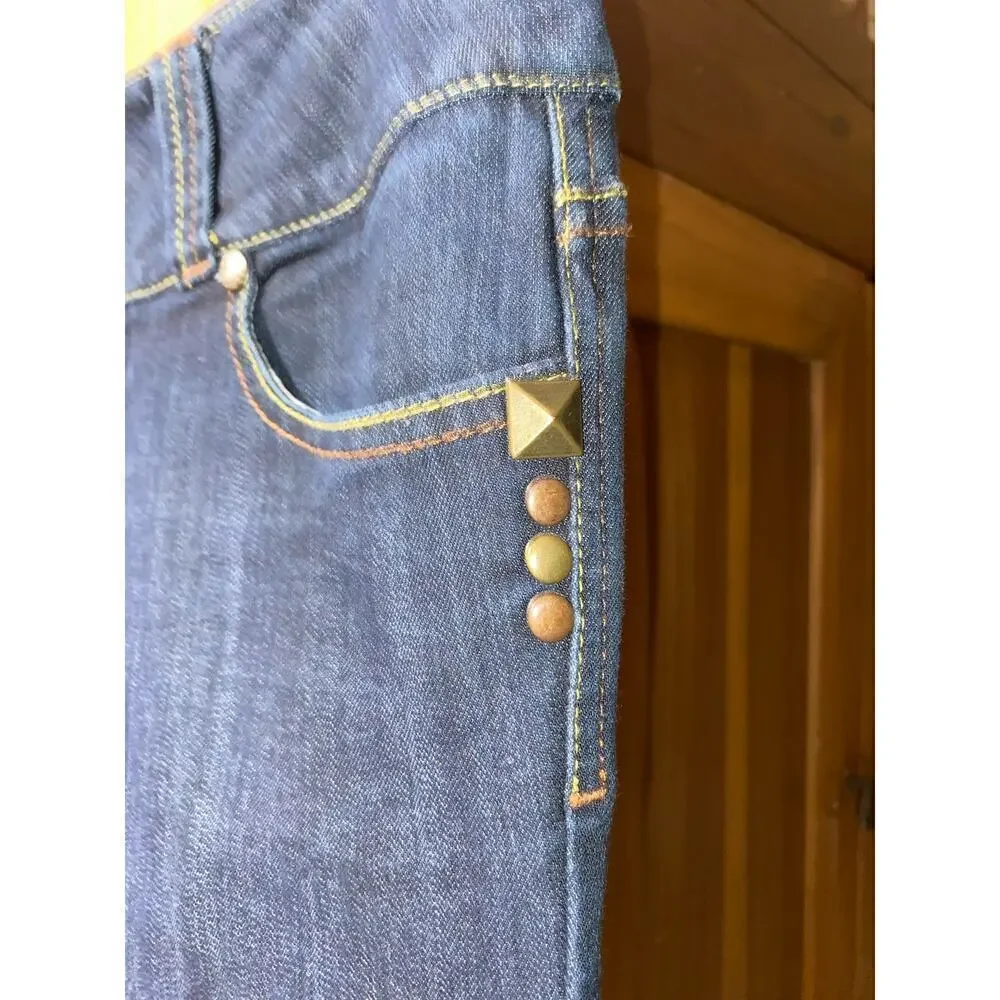 Studio F Jeans Premium Denim Womens Sz 12 Tall Studded Design Made‎ in Columbia